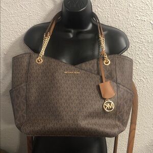 Michael Kors Brown Monogram Chain-Handle Tote